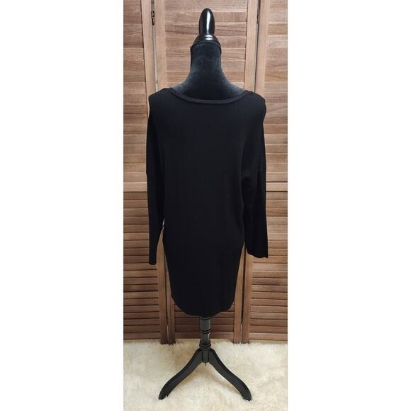 Chico's 2 Velvet-Applique Floral Sweater Large L Long Black V-Neck Tunic Top - Picture 7 of 9